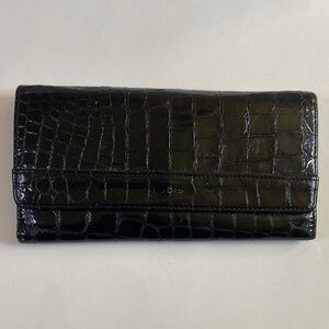 Lodis Black Croc Embossed Leather Wallet Slim Classic Chic Organizer
